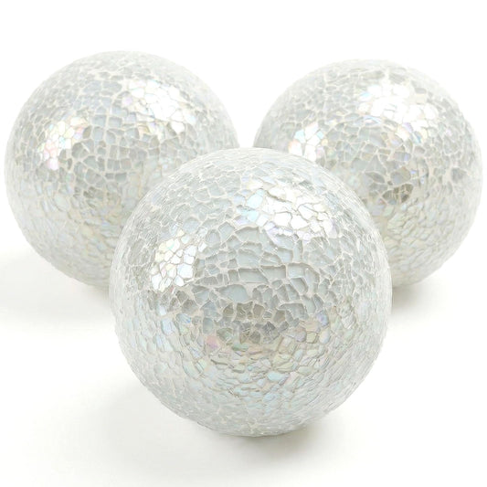 DomeStar 3PCS Decorative Balls for Bowls, 4 Inch White Orbs Glass Balls for Centerpiece Bowls Mosaic Sphere for Home Decoration Dining Table