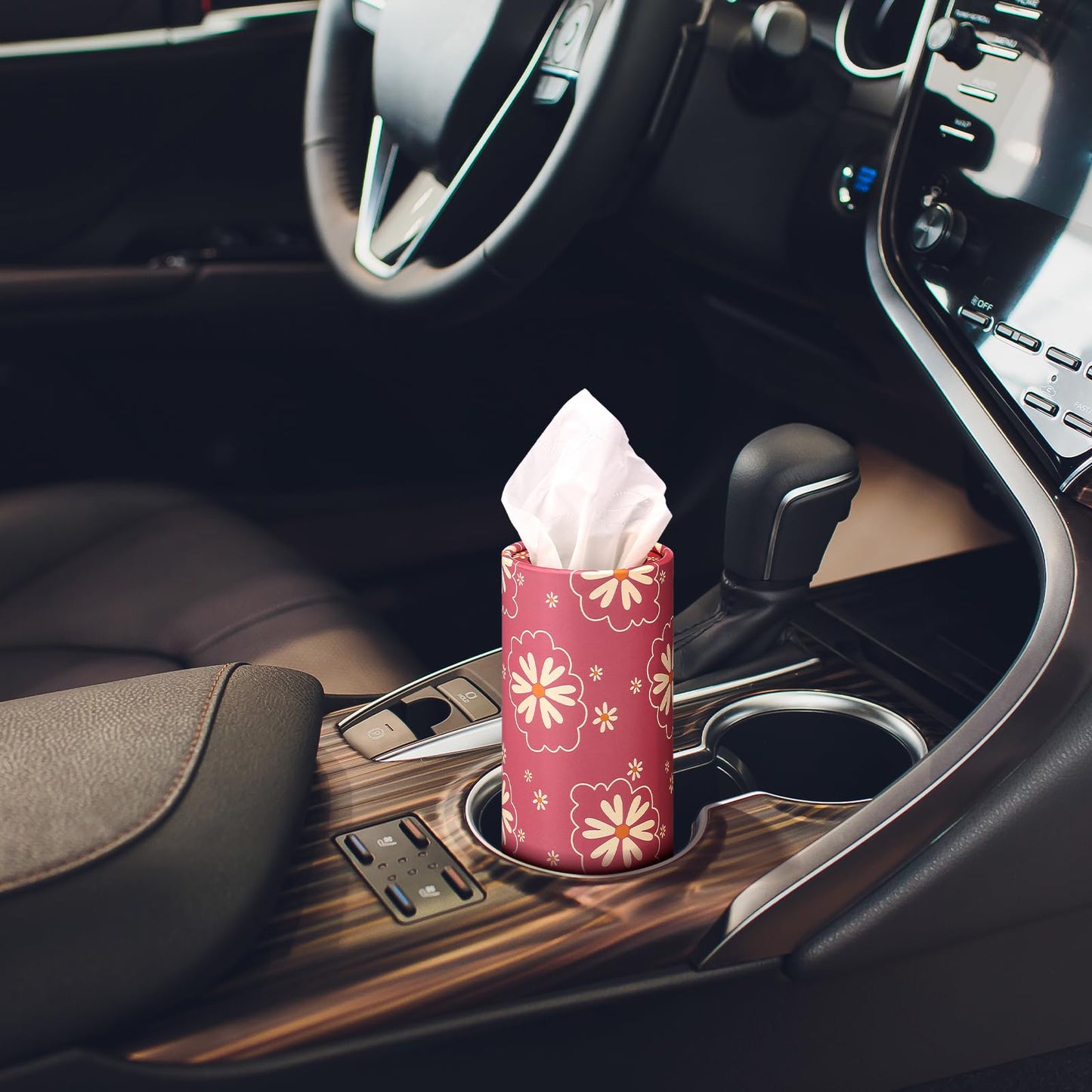 Yoande 4 Pack Car Tissue Holder with Facial Tissues Travel Tissue Tubes Box Round Cylinder Container for Car Cup Holder Home Bathroom Office Wedding Gifts Decor(Daisy)