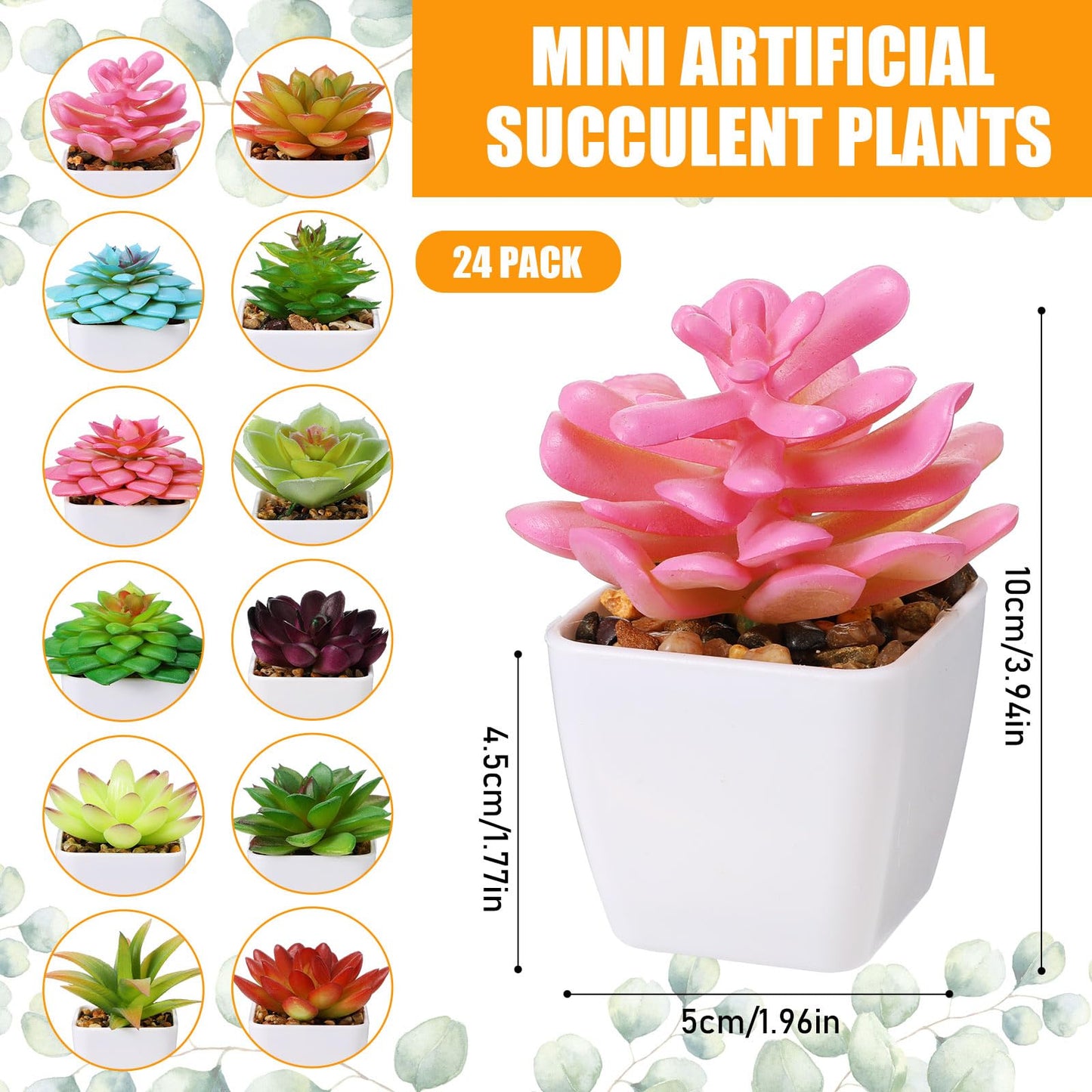 Yunlly 24 Pack Mini Artificial Succulent Plants in Pots Bulk Small Potted Faux Succulent Plants in White Pots for Indoor Home Office Desk Window Bathroom Bedroom Commodity Shelf Decoration