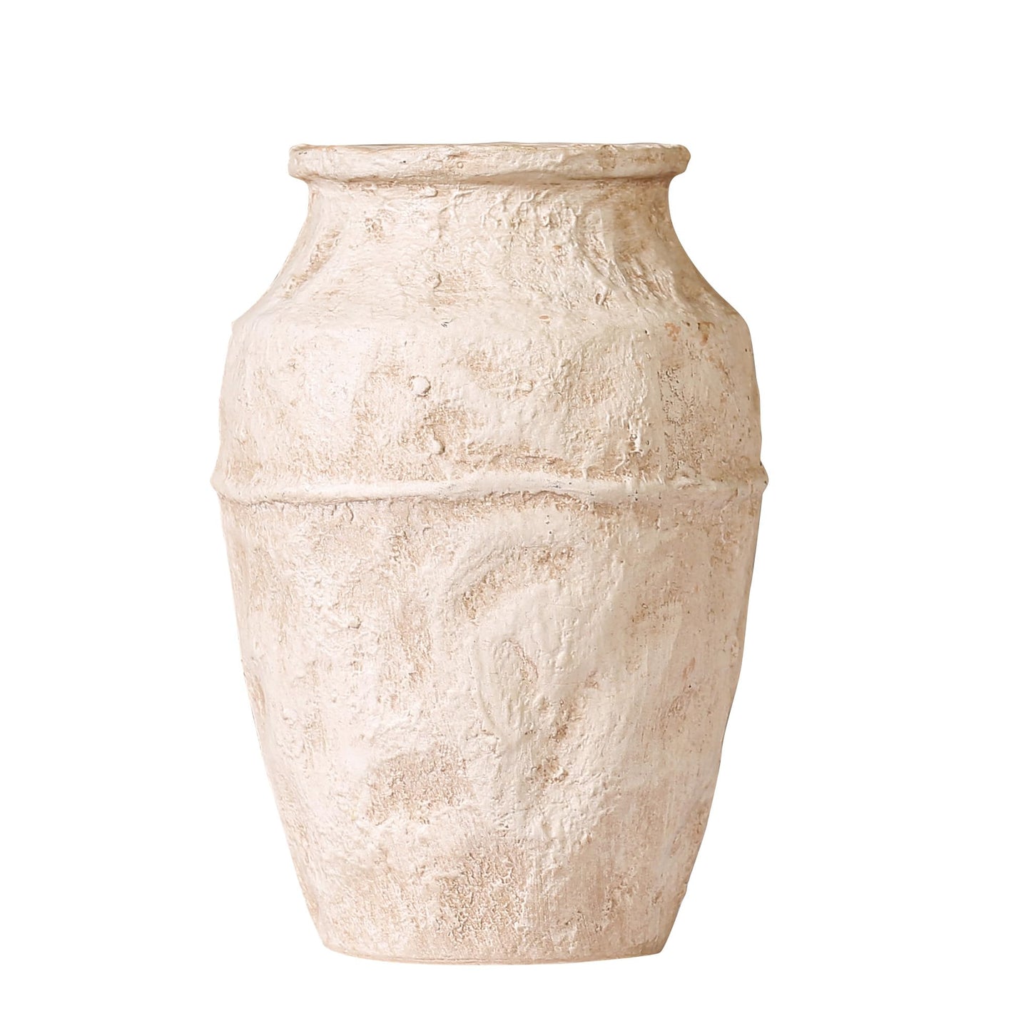 Ceramic Flower Vase, 8.07 Inch (20.5 cm) - Retro Beige Textured Rustic Farmhouse Decorative Vase for Living Room, Table, Fireplace, Kitchen & Home Centerpiece