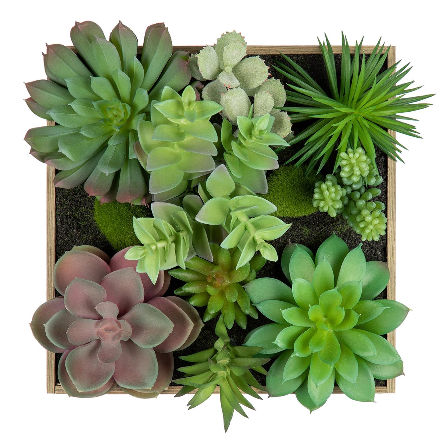 Briful Artificial Succulent Wall Decor, 7.8"x7.8" Faux Succulent Plants in Rustic Wood Frame, Hanging or Tabletop Decor for Home and Office