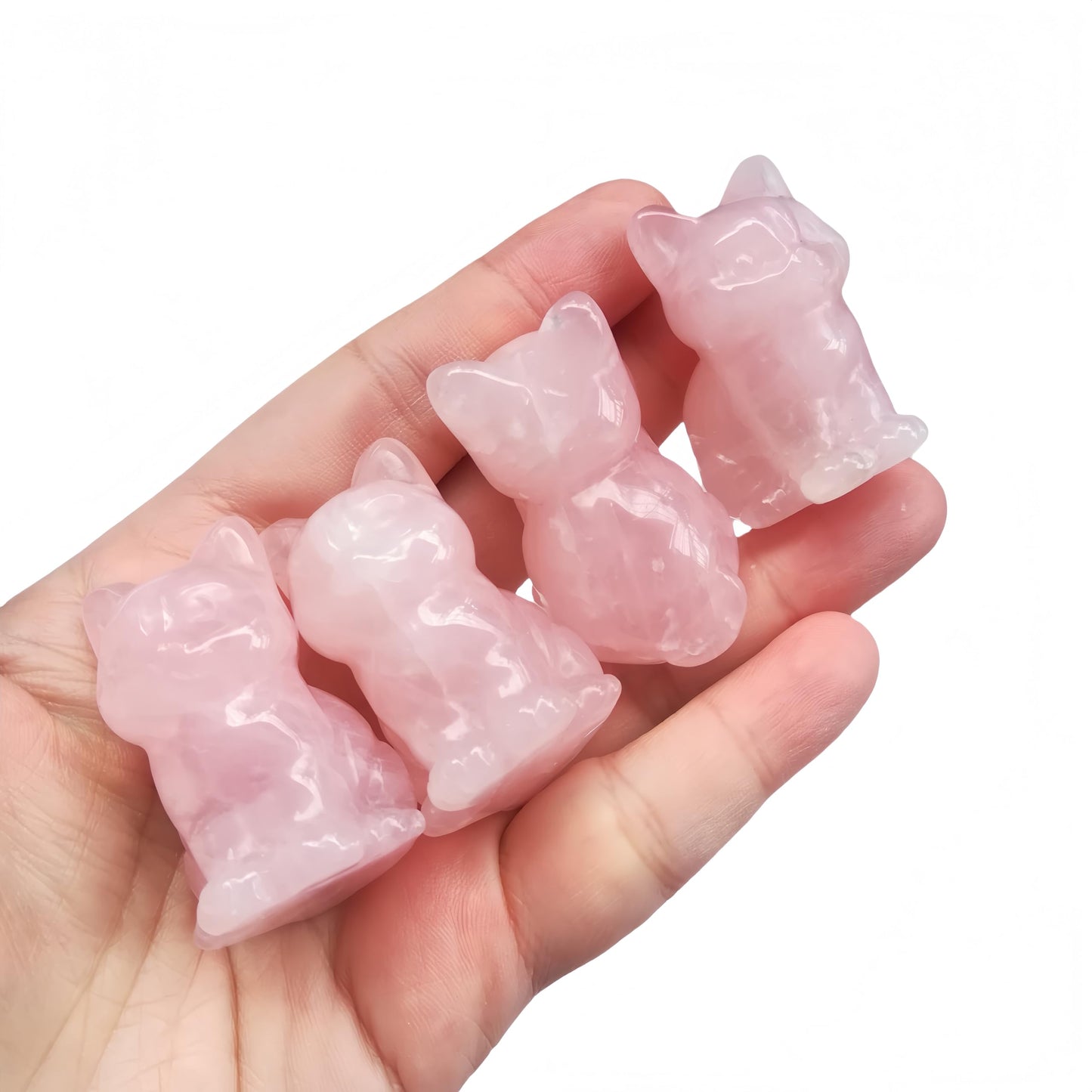 Bacatgem Natural Rose Quartz Big Faced Cat Crystals and Healing Stones Figures Collectibles,1.5 Inchs Hand Carved Gemstone Animal Sculpture Home Decor for Cat Lovers