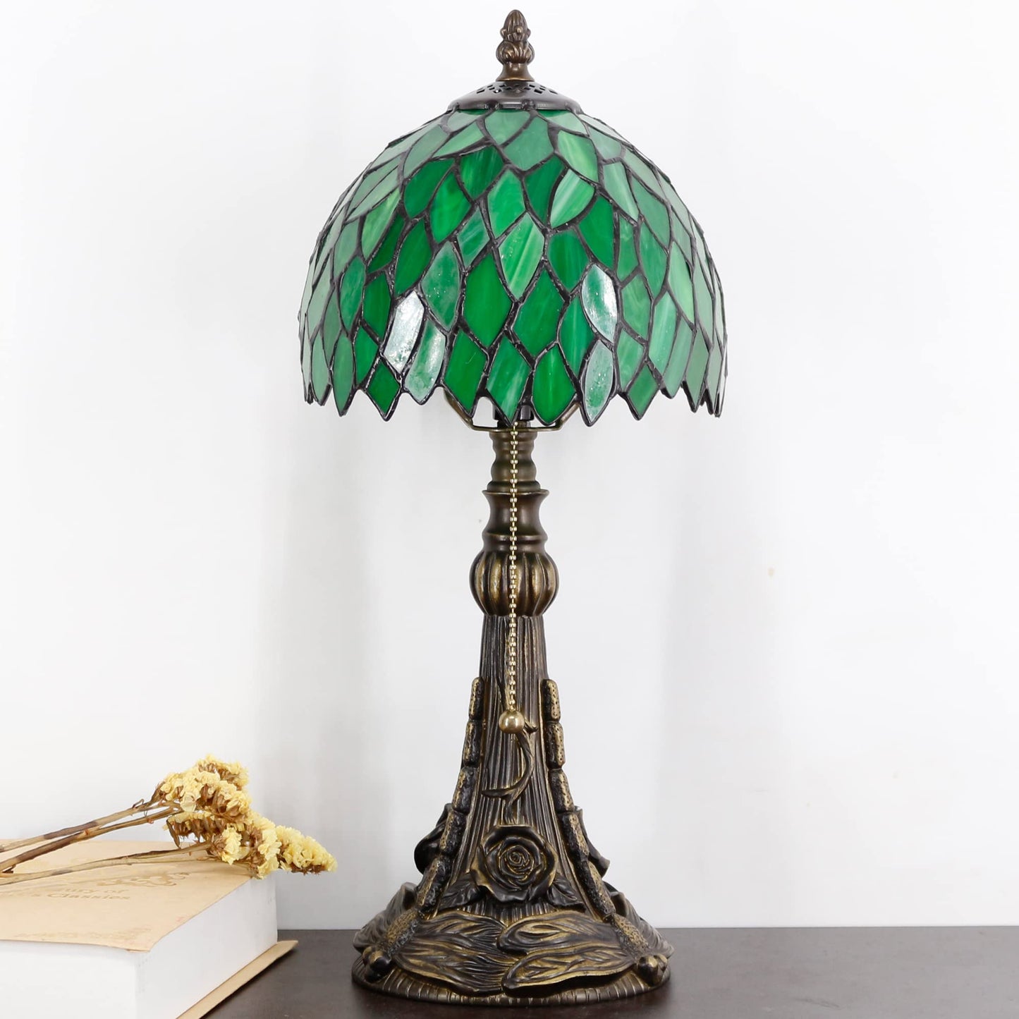 Small Tiffany Lamp Stained Glass Desk Lamp Green Wisteria Leaves Style