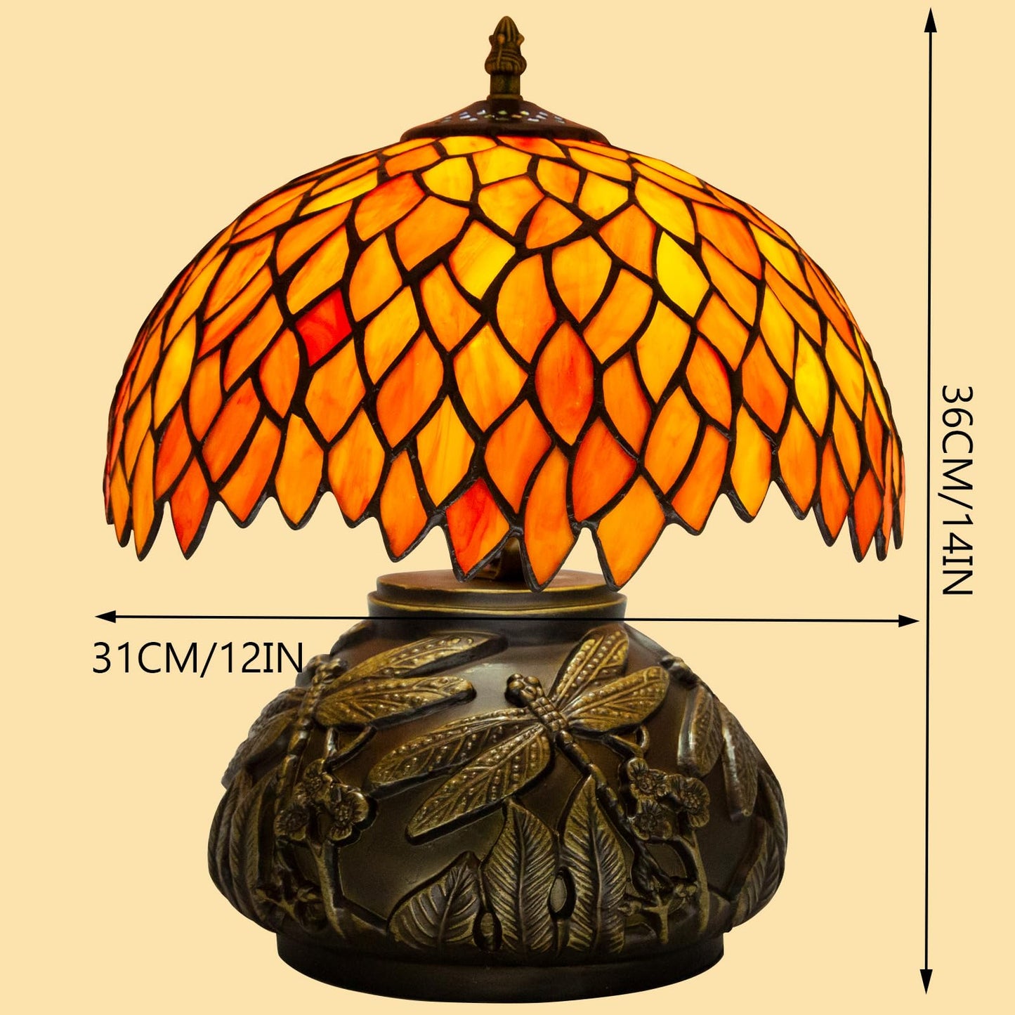 Ppbmocw Tiffany Table Lamp Orange Wisteria Style Stained Glass Lamp for Bedside,Bedroom,Living Room,12 Inch Small Vintage Mushroom Desk Lights Included E26 LED with Remote Control(Autumn Leaves)