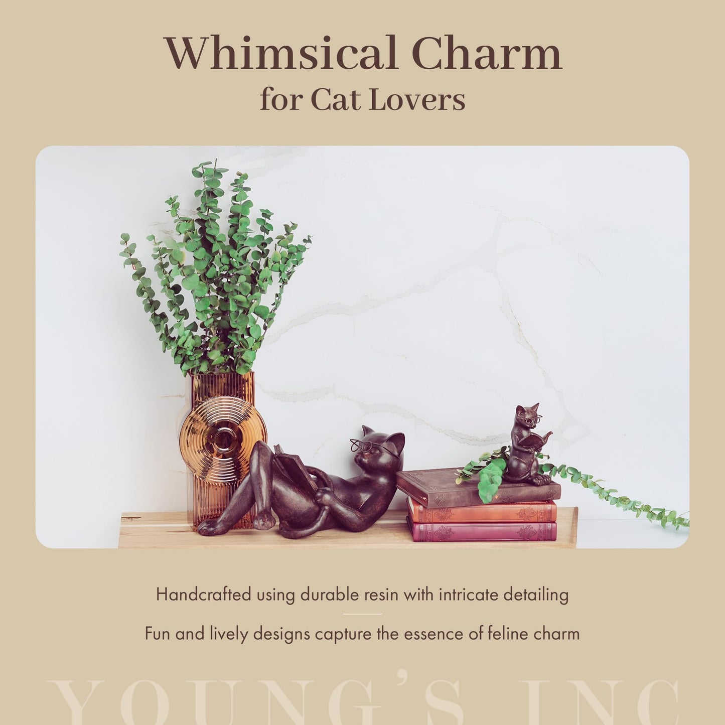 Young's Resin Cat Reading Figurine, 13.25-Inch (10616)