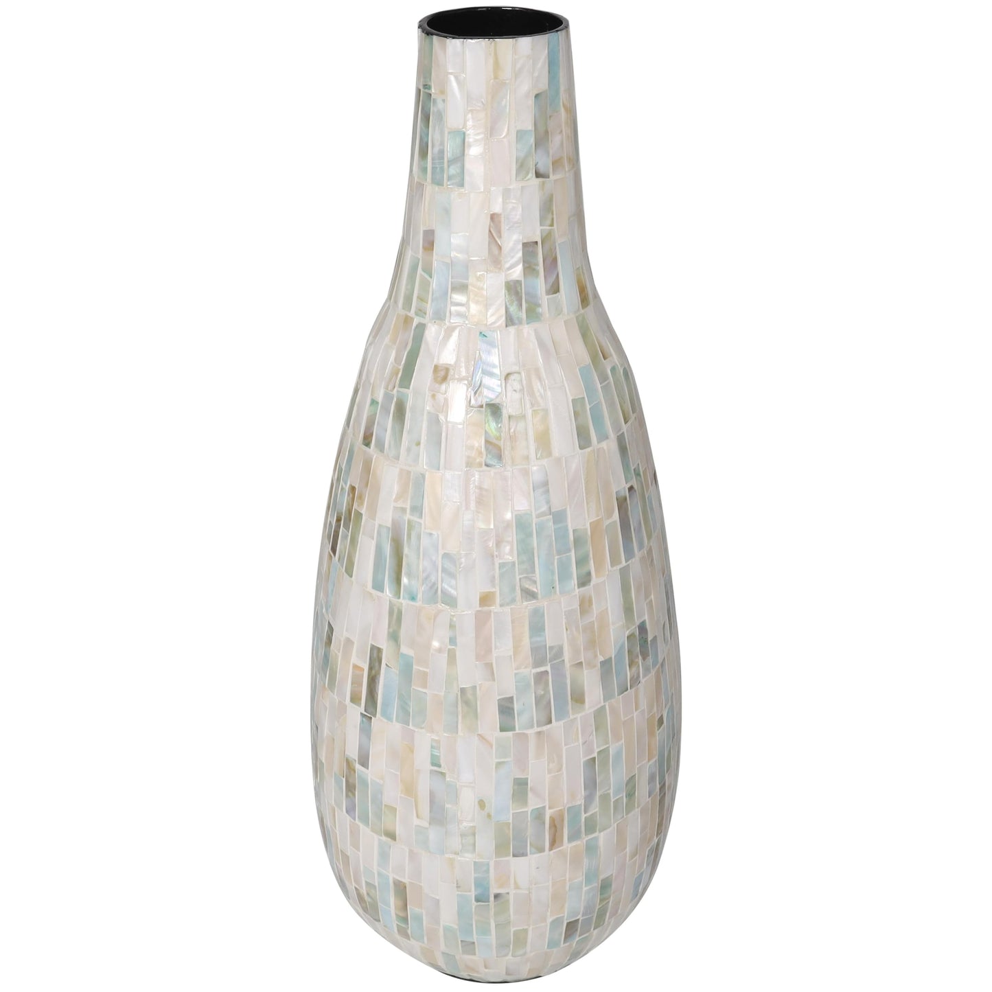 Deco 79 Mother of Pearl Shell Handmade Decorative Vase Mosaic Inspired Centerpiece Vase with Pastel Blue and Pink Accents, Flower Vase for Home Decoration 8" x 9" x 21", White
