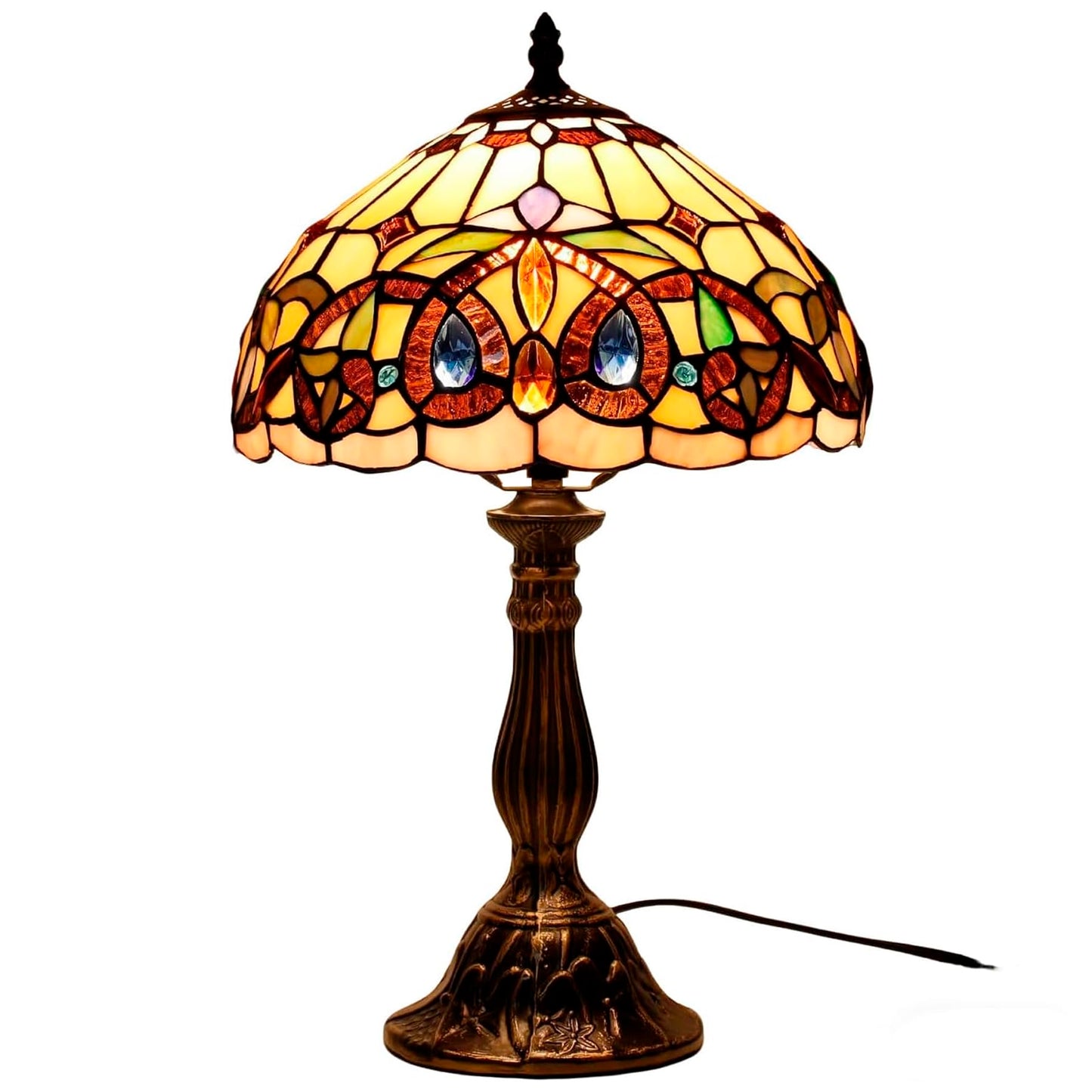 WERFACTORY Tiffany Style Table Lamp Stained Glass Serenity Victorian Lamp