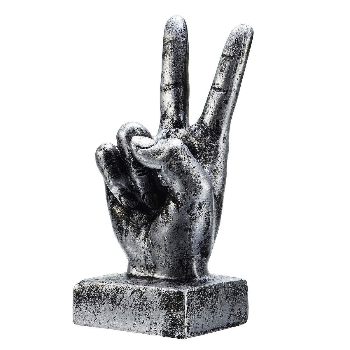 Nice purchase Hand Finger Gesture Desk Statues Fingers Sculpture Creative Home Living Room Cabinet Shelf Decoration (Victory Gesture in Silver)