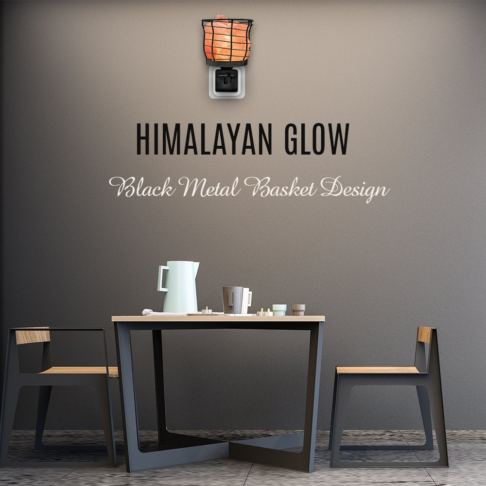 Himalayan Glow Lattice Style Basket Salt Lamp Night Light with Pink Salt Chunks | 360 Degree Rotatable Wall Plug, Ideal Gift For Home Décor, Offices, Homes