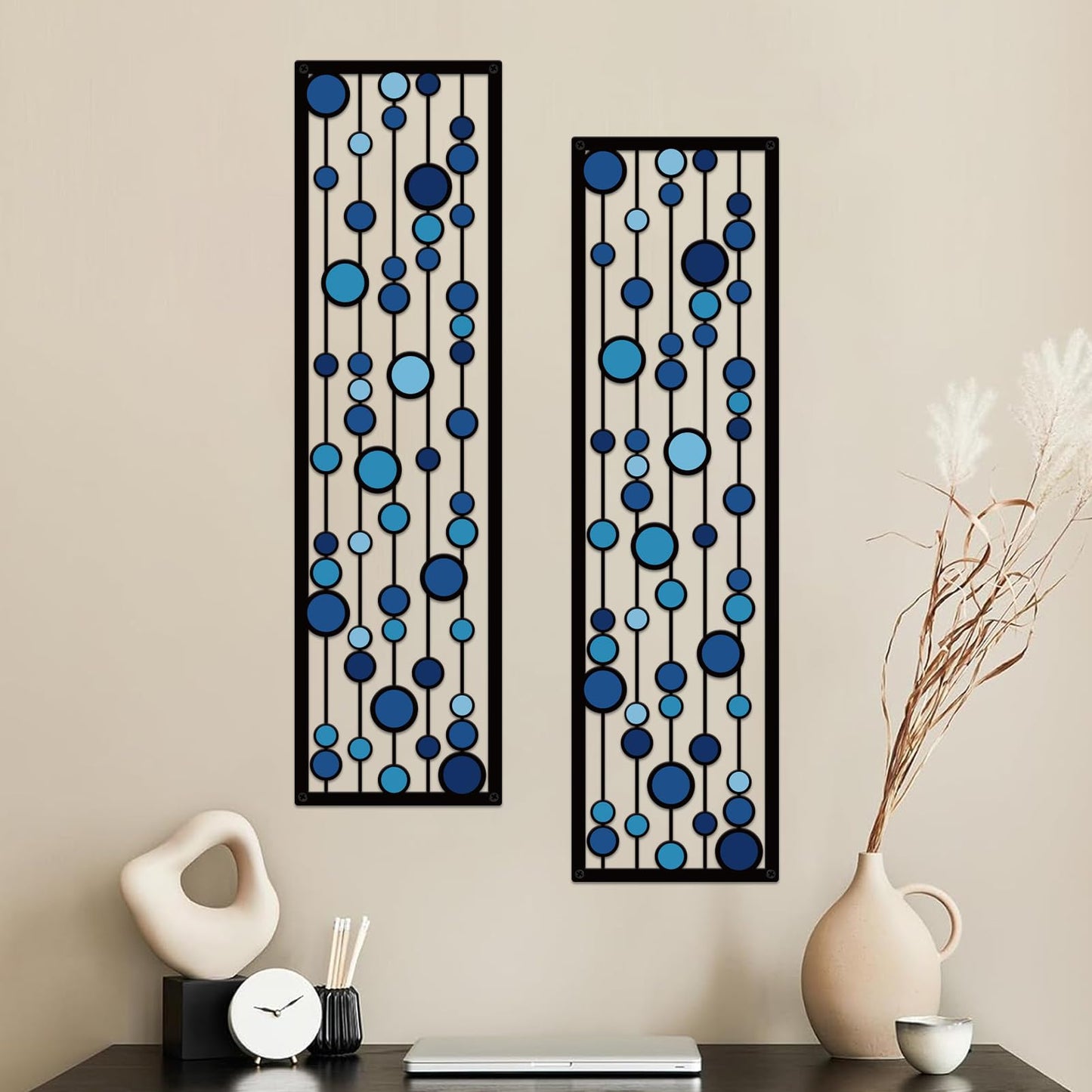 ShxTrade Geometric Metal Wall Decor, Modern Minimalist Geometric Wall Art 3D Abstract for Living Room Metal Wall Sculpture Hanging for Home Bedroom Office (Blue)