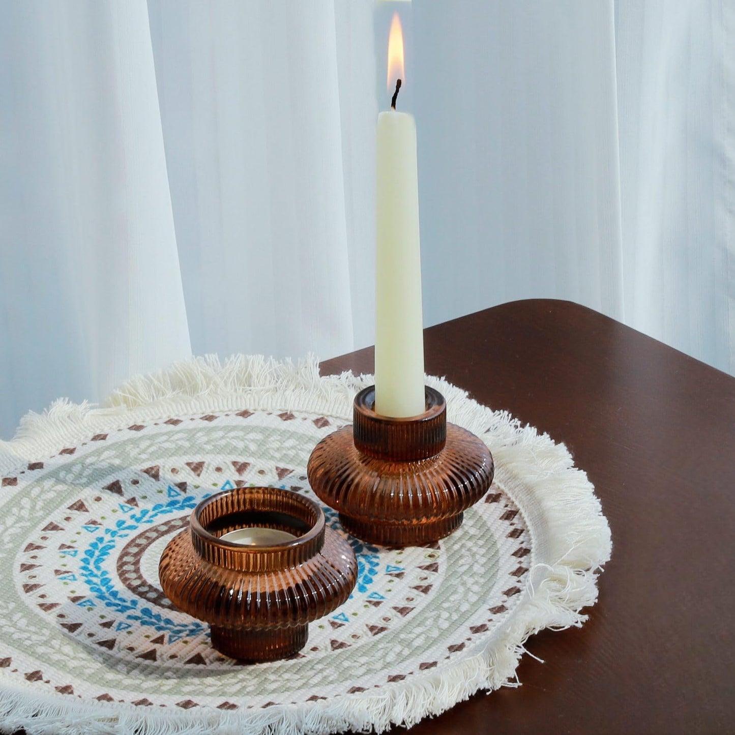 VOHO Brown Candlestick Holders Set of 6, Old Fashioned Candle Sticks Holder Decor for Daily Room/Halloween/Thanksgiving Party, Double Side Taper Candle Holders for Candlesticks/Tealight Candles(Brown)