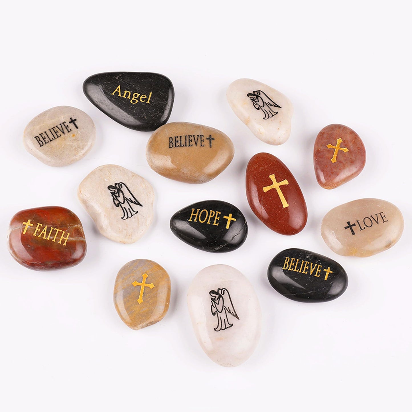 ROCKIMPACT 50PCS Angel Guardian Angel Stones Serenity Prayer Pebble Engraved Inspirational Motivational Healing Inspiring Rocks Encouragement Word Stones Wholesale Bulk, 2"-3" ea