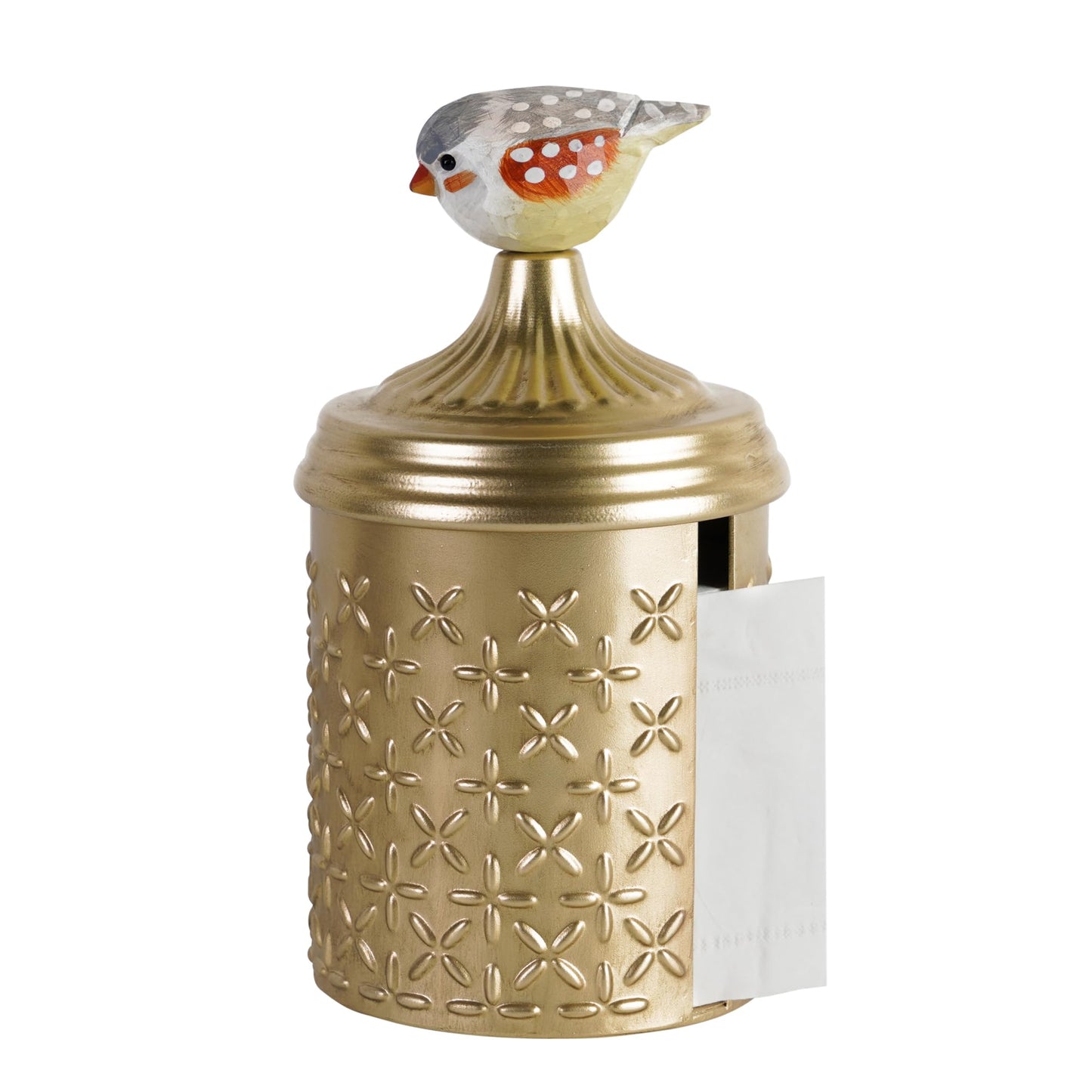 HOME PALETTE Gold Roll Tissue Box Holder for Bathroom Decorative Round Roll Toilet Paper Organizer Dispenser with Lid Easy-Refill for Tabletop, Office, Vanity, Flower Pattern Embossed