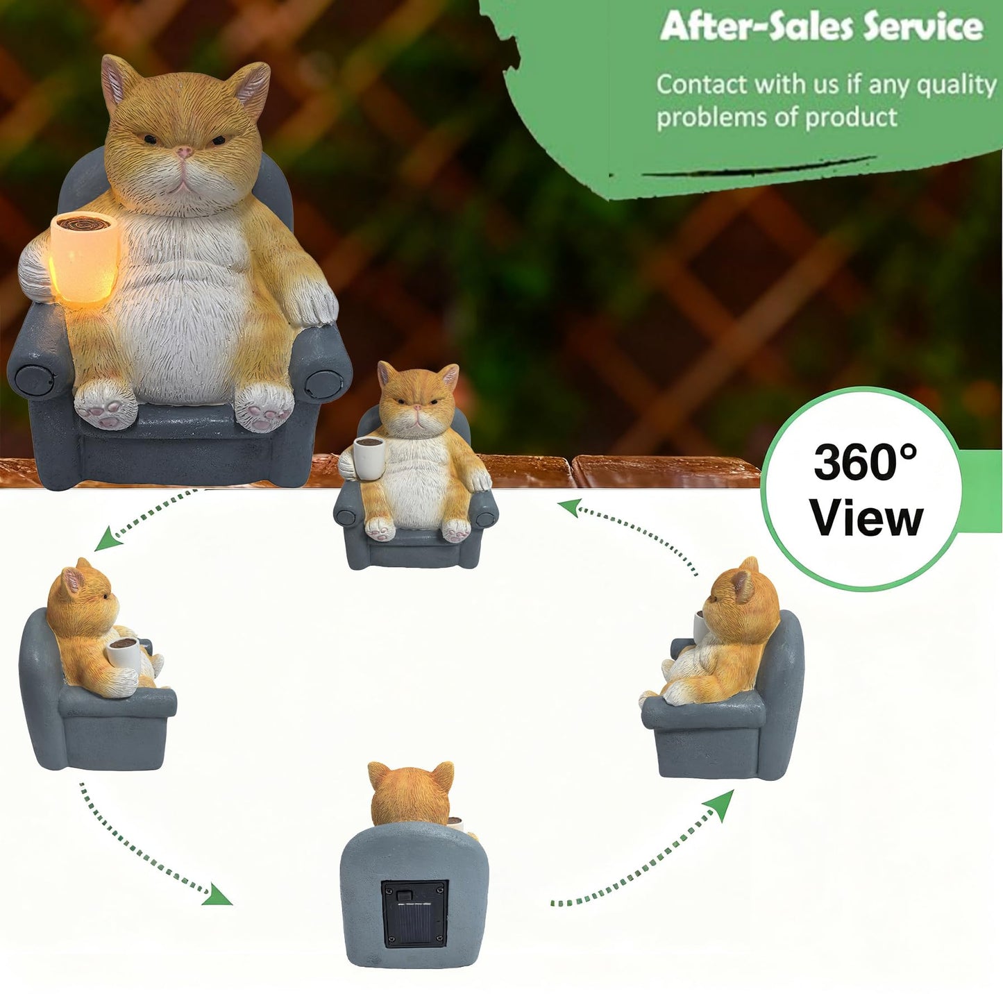 AmoroHui Hand-Painted Orange White Shatterproof Resin Cat Figurine with LED Light - Glowing Coffee Cup Design Outdoor Decor (5.1x4.1x5.5 Inch) (cat)