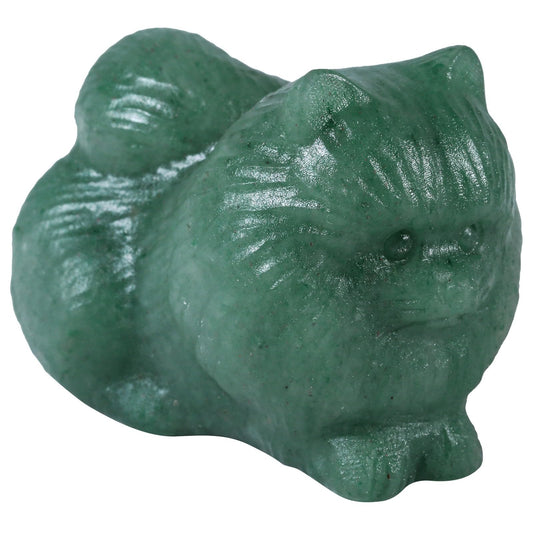 Nupuyai Cute Cat Statue for Home Office Decor, Handcarved Green Aventurine Crystal Figurine Stone Sculpture Gift for Cat Lover