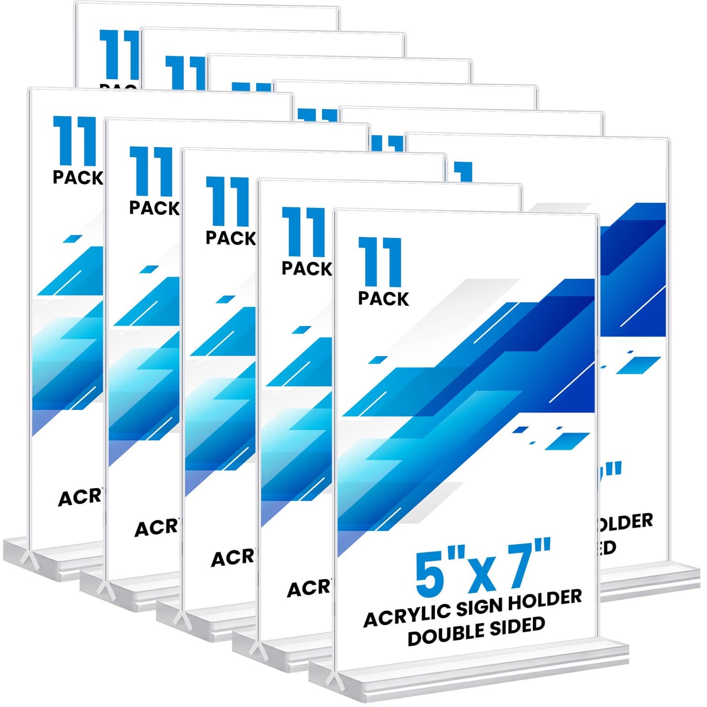 Acrylic Sign Holder 5x7, 11 Pack Clear TableTop Sign Holder-Sided, Plastic Flyer Display Holder with Vertical Base, Clear Flyer Stand Menu Table Display Holders for Restaurants Office Store Show Fair