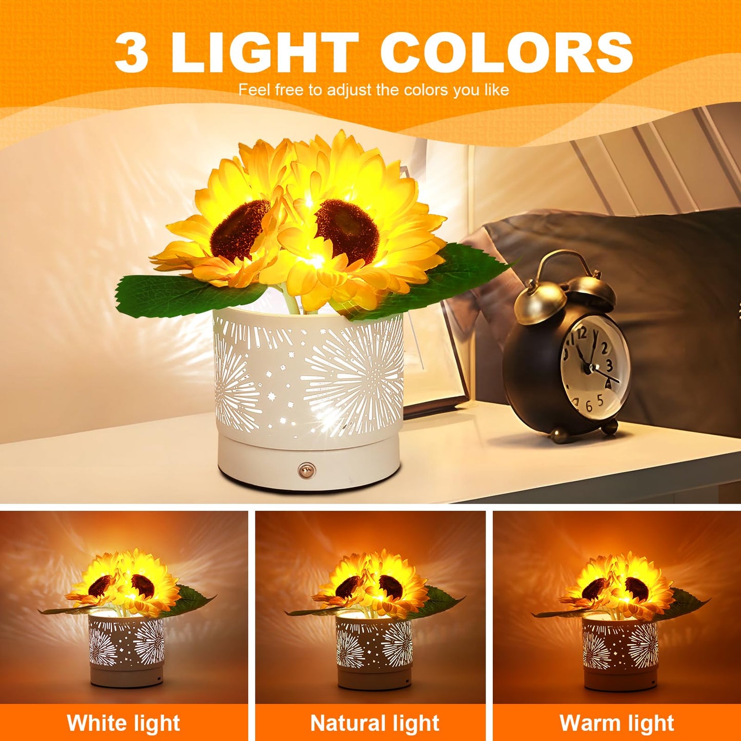 AMWGIMI Women Gifts Sunflower Flower Lamp Touch Table Lamp 3-Colour Dimming