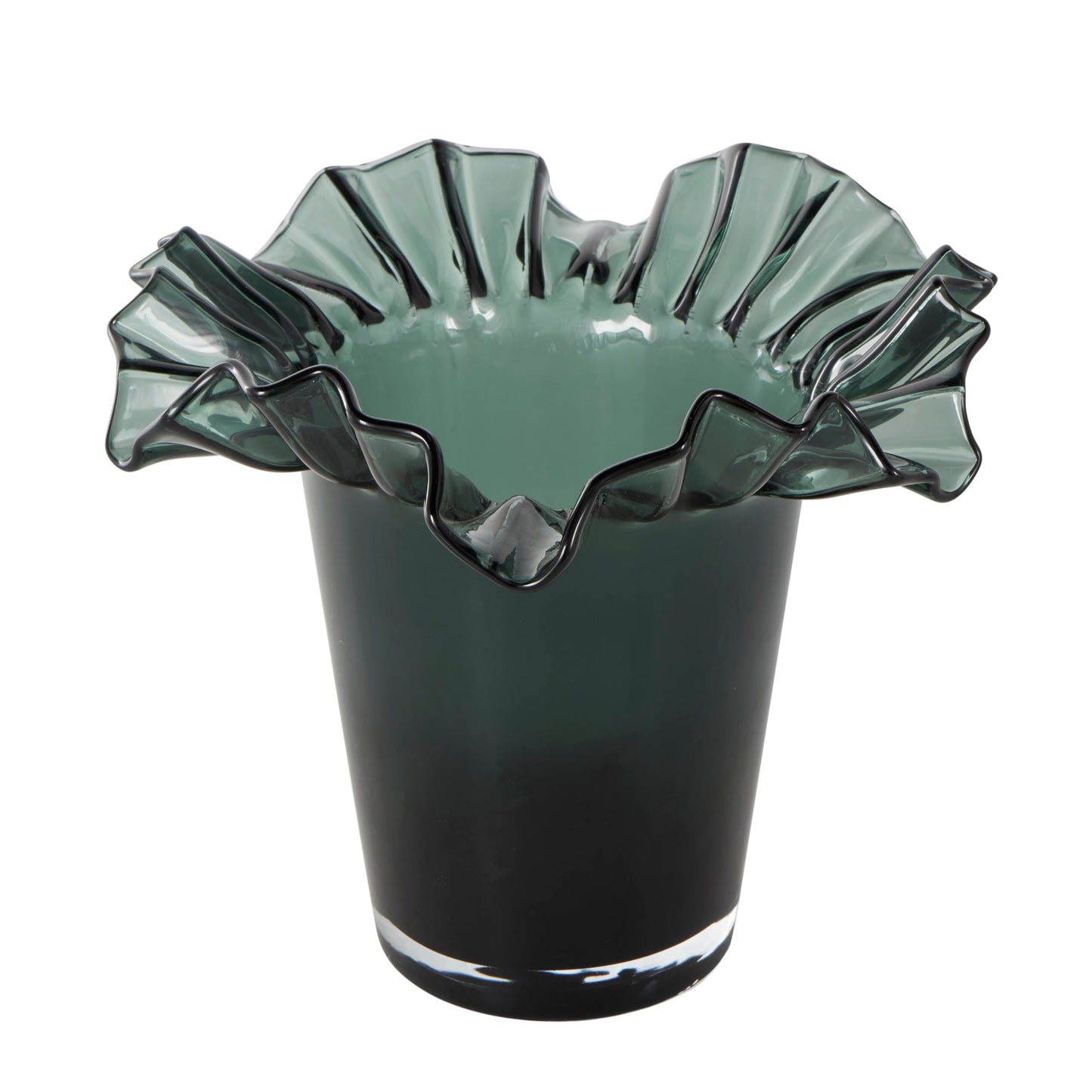Deco 79 Glass Floral Decorative Vase Tulip Inspired Ombre Centerpiece Vase with Wavy Opening, Flower Vase for Home Decoration 12" x 12" x 11", Green
