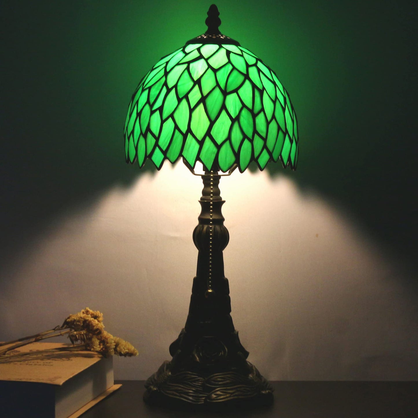 Small Tiffany Lamp Stained Glass Desk Lamp Green Wisteria Leaves Style