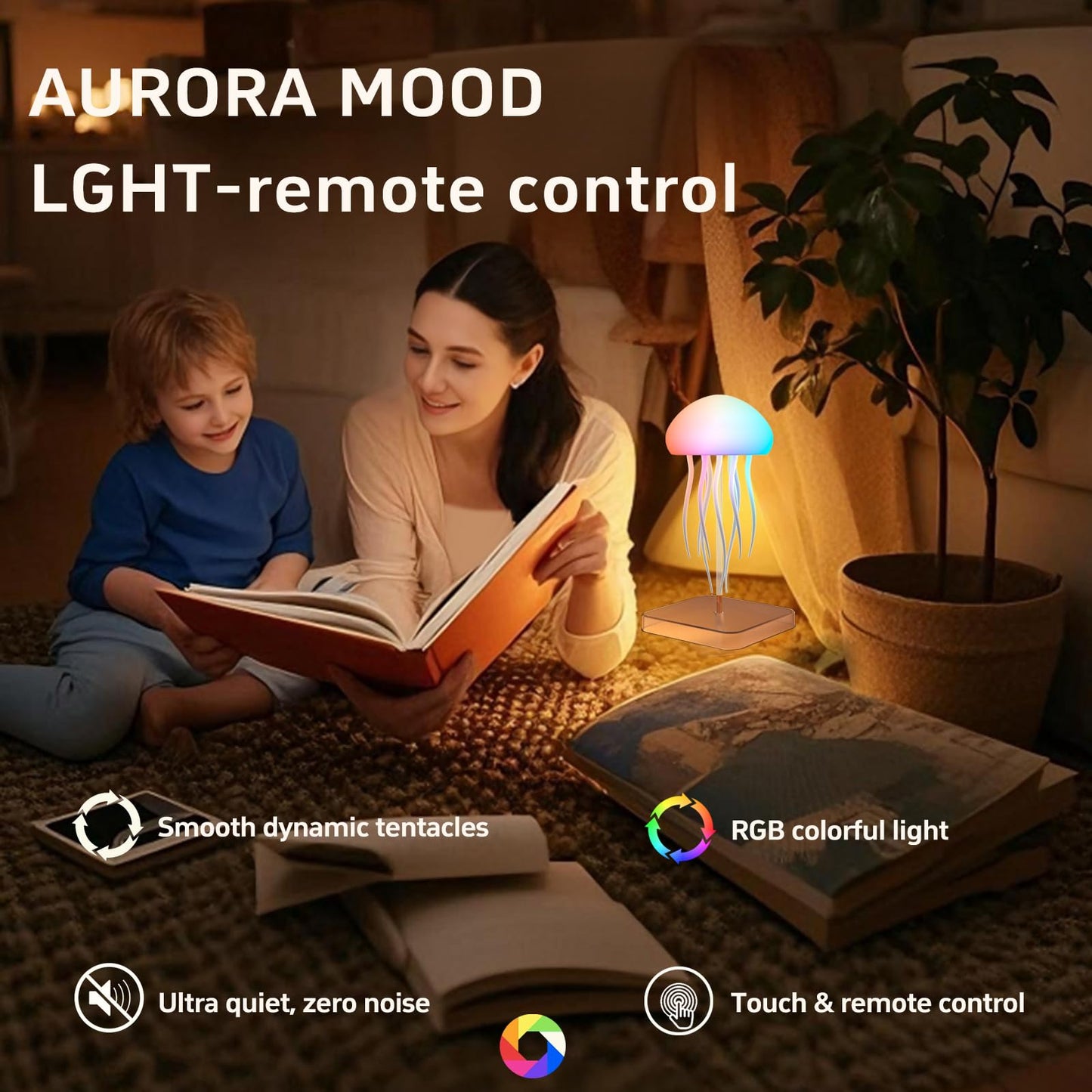 Camdii Jellyfish Lamp with Touch Sensor and Remote Control, Rechargeable Eye Friendly RGB Gradient Jellyfish Night Light as Desk Lamp, Table Lamp, Bedside Lamp or Christmas Gifts