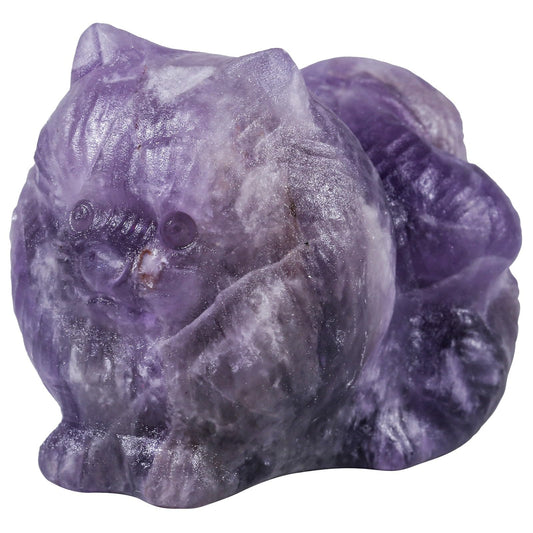 mookaitedecor Amethyst Crystal Cat Figurine Carving Animal Stone Statue