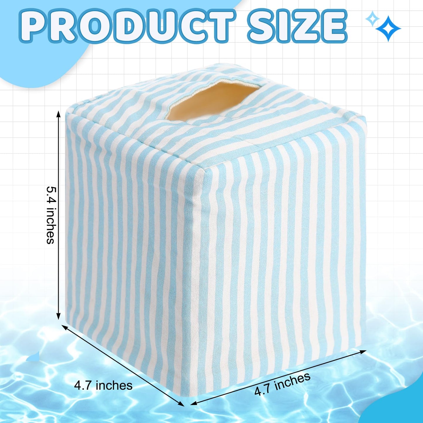 Potchen Tissue Box Cover Decorative Beach Square Napkin Holder Stylish Toilet Paper Storage Light Blue and White Stripe Tissue Box Cover for Summer Home Bedroom Living Room Bathroom Office Kitchen
