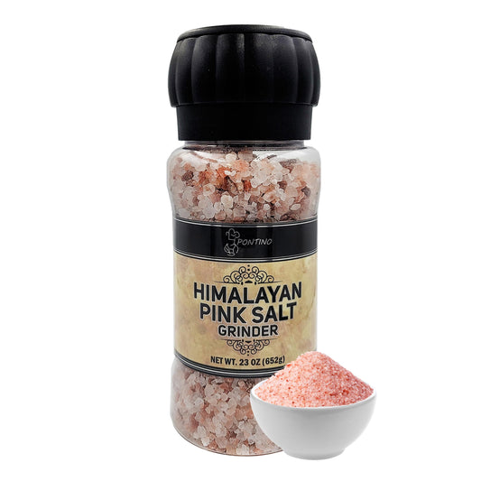 PONTINO Himalayan Pink Salt Grinder 23oz (652g), With Grinder Included Ready To Grind And Use, All Natural, Non-GMO, Packed To Keep It Fresh, Premium Quality