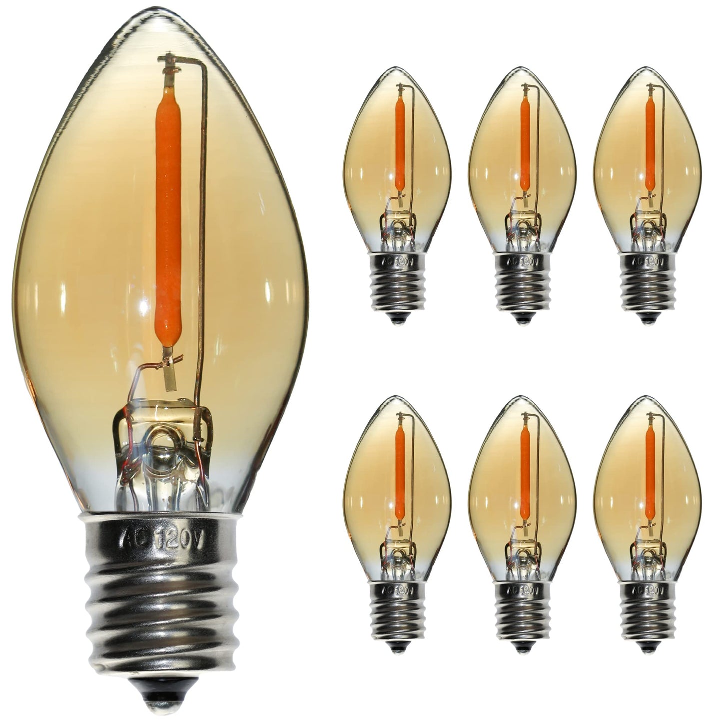 FANNIS 6 Pack C7 LED Night Light Bulbs,E12 Candelabra Base Light Bulb 5 Watt Equivalent, 0.5W 25000 Hours Lightbulb 2200K Amber Warm Replacement Bulbs for Table Lamp Christmas Decoration String Lights