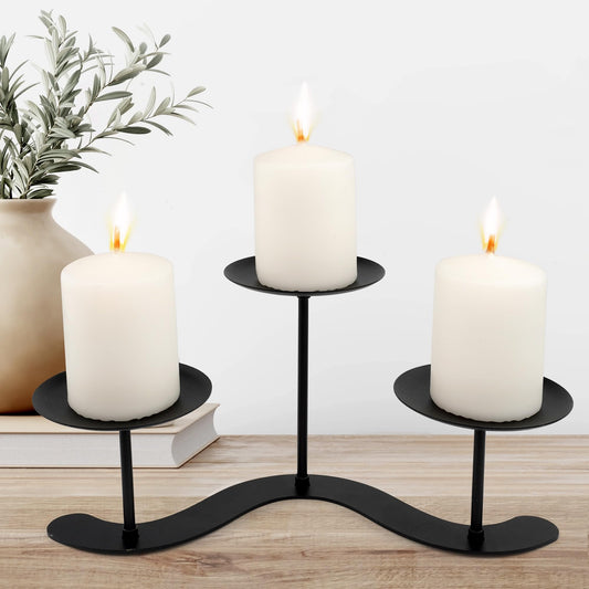 3-Arm Iron Candelabra Candle Holder -10 Inch Waved for Pillar Candles