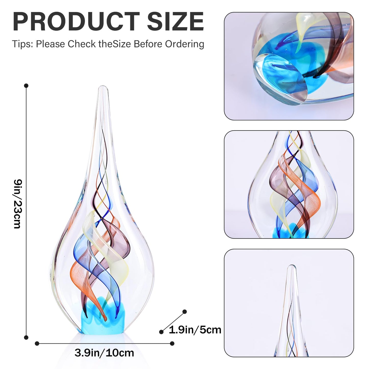 Hand Blown Glass Sculpture, Unique Mediterranean Style Decor, Glass Figurine with Crystal-Like Finish, Decorative Paperweights for Office Desk, Living Room, Bedroom, Cabinets (Red, Blue and Yellow)
