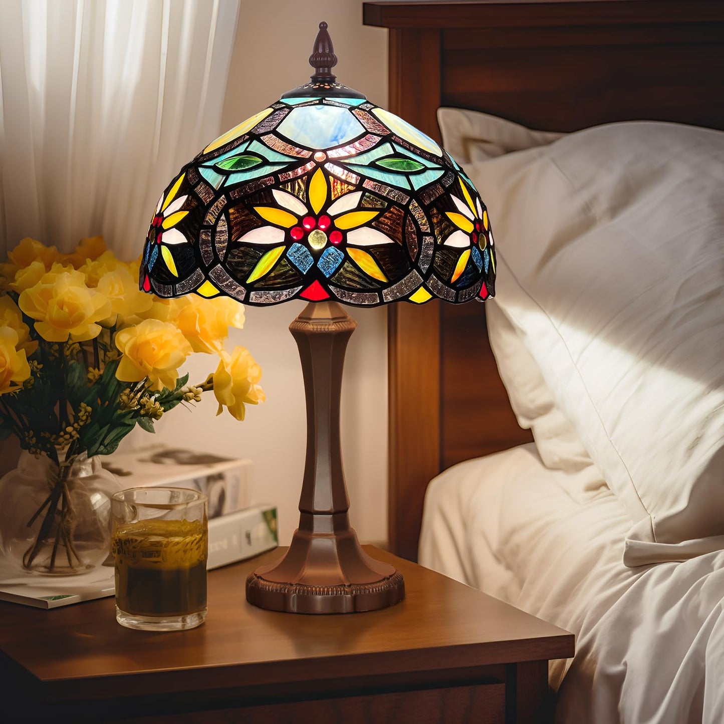 Capulina Tiffany Lamp Sunflower Stained Glass Table Lamp 12x12x19 Inches