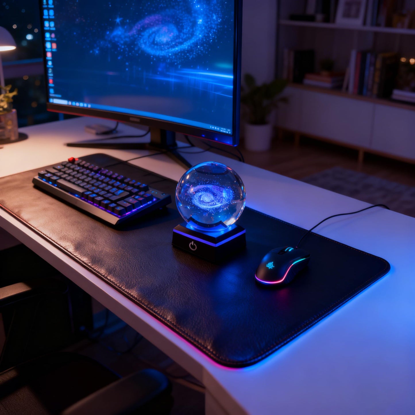 MICROBRIGHT 3D Galaxy Crystal Ball with LED Base - Space Decor, Astronomy Gift for Men, Teachers (80mm)