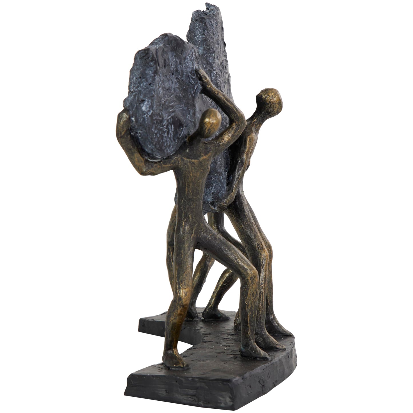 Deco 79 Polystone People Decorative Sculpture Carrying Stone Home Decor Statue, Accent Figurine 13" x 5" x 11", Bronze