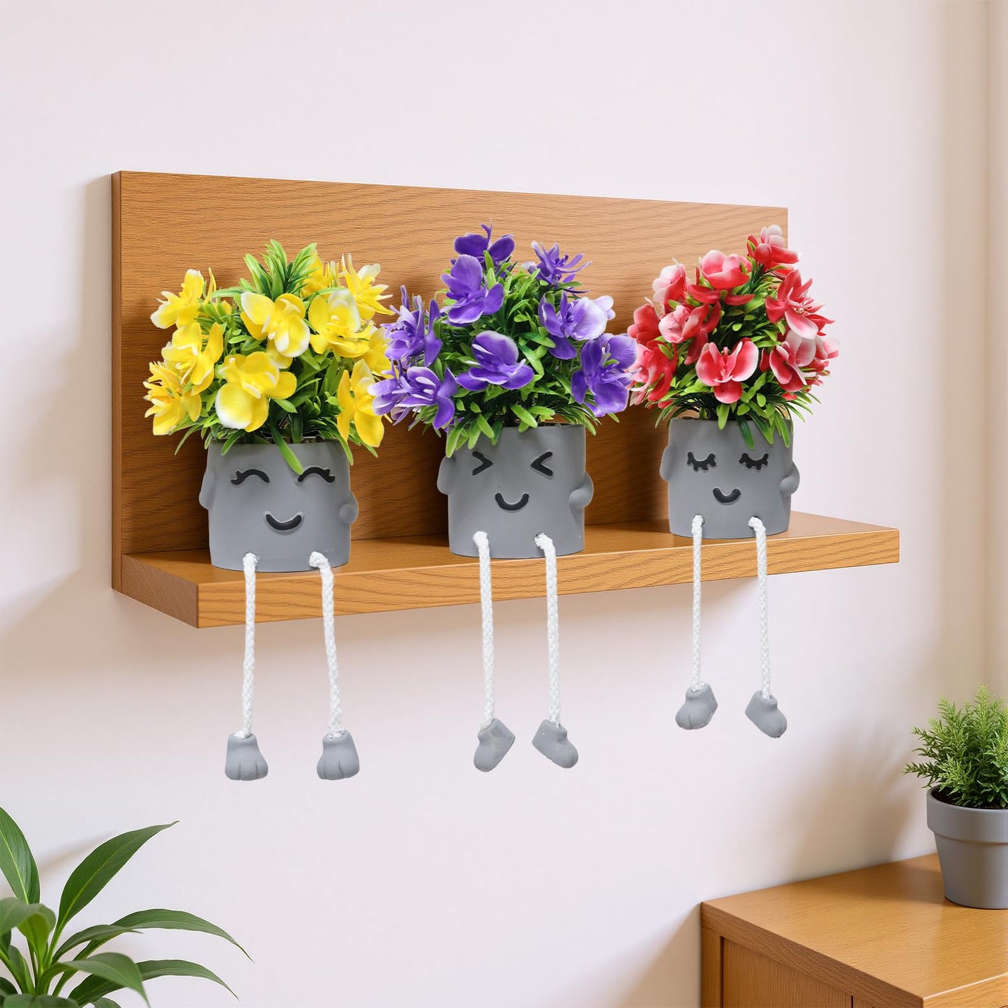 Zerzsy 3 Pack Small Artificial Faux Plants Indoor Summer Spring Decor Fake Plant Flowers with Hanging Leg for Table Decorations Home Office Desk Shelf Decorations