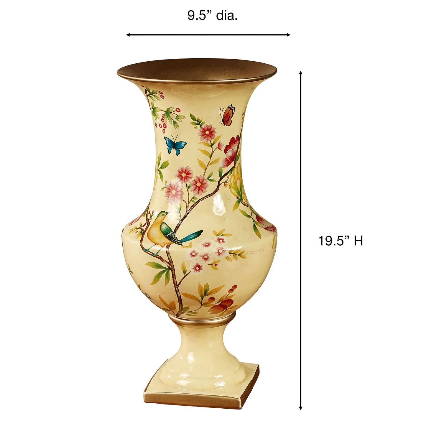 Touch of Class Oriole Vase Light Gold - Ceramic Decor - Painted by Hand - Floral Theme - Butterfly Designs - Decorative Vases for Living Room, Bedroom, Entryway - Umbrella Stand for Foyer