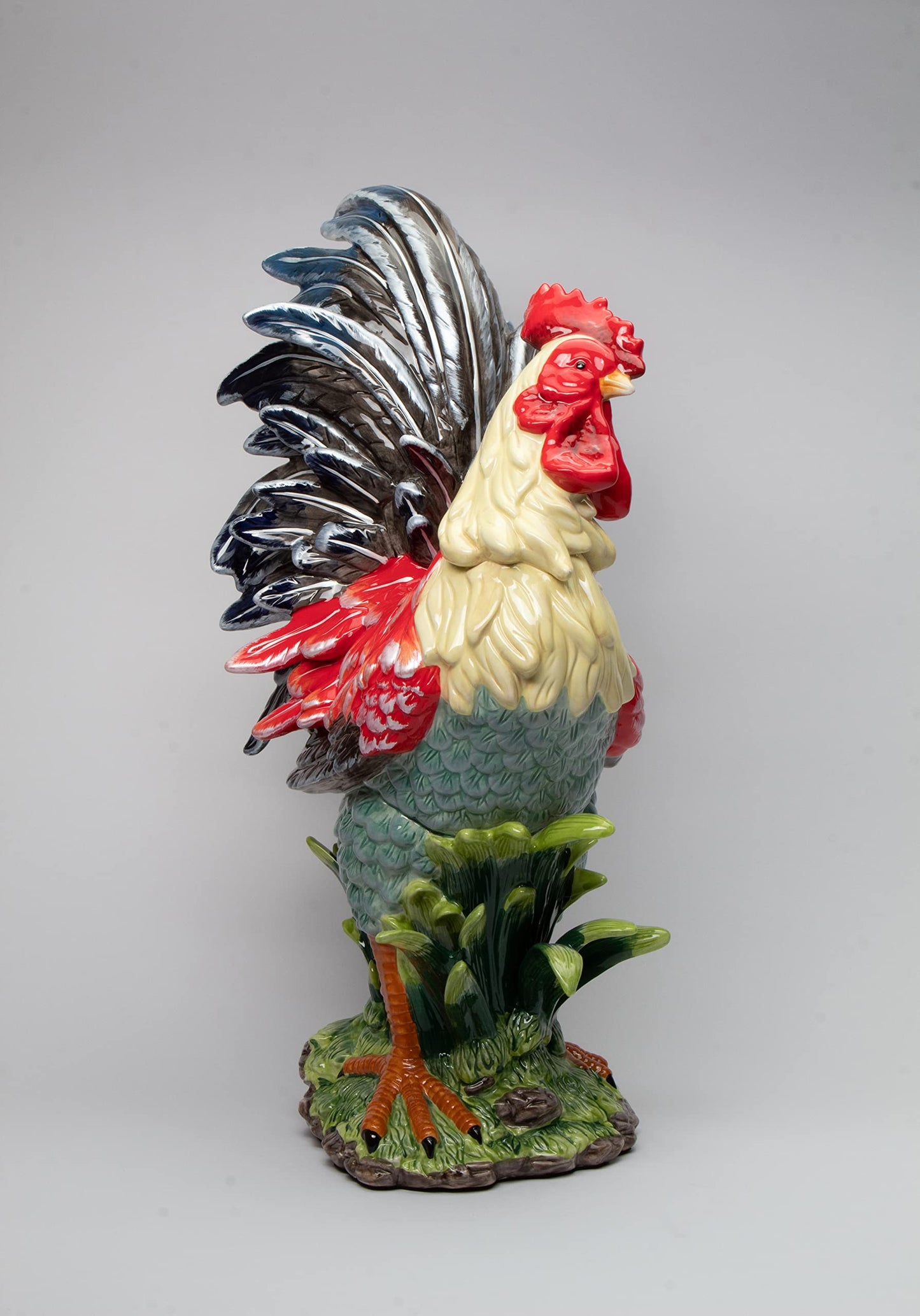 Cosmos Gifts Fine Ceramic Large Tuscany Red Cobalt Blue Rooster Figurine, 23-1/2" H