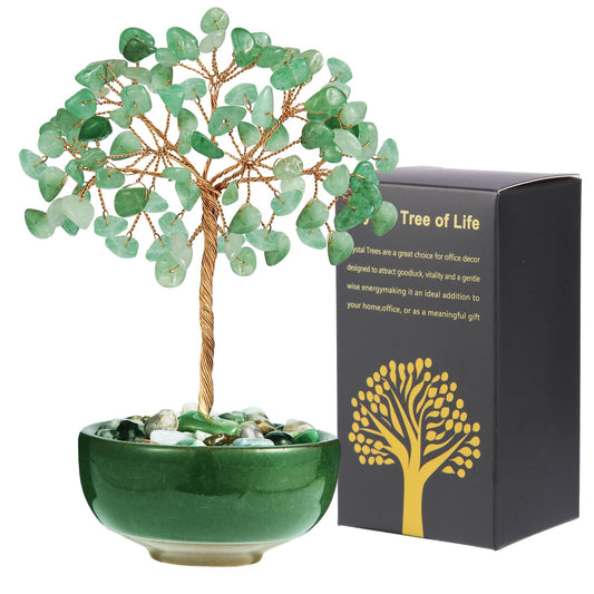 Green Aventurine Crystal Tree with Ceramic Base,Natural Gemstone Feng Shui Money Tree for Wealth,Good Luck & Positive Energy,Handmade 5 Inch Healing Abundance Bonsai for Home Office Decor