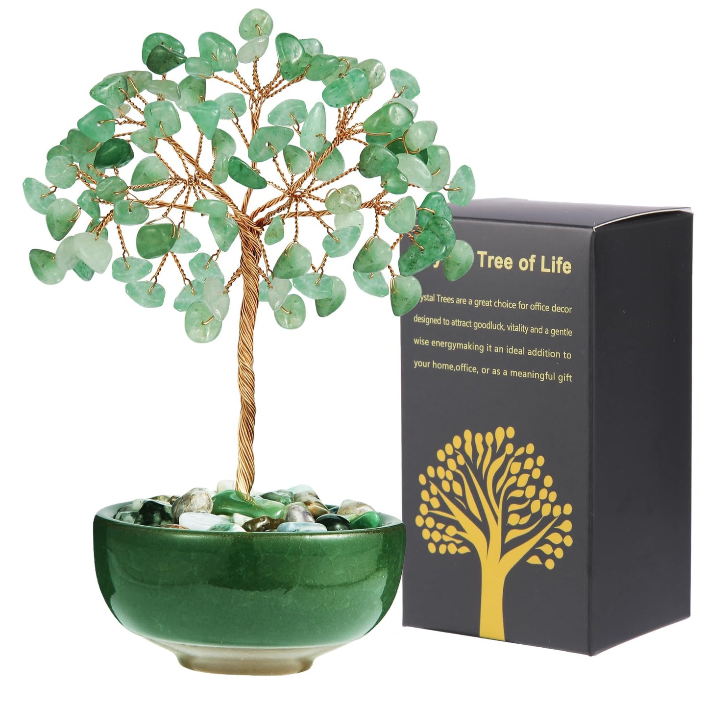 Green Aventurine Crystal Tree with Ceramic Base,Natural Gemstone Feng Shui Money Tree for Wealth,Good Luck & Positive Energy,Handmade 5 Inch Healing Abundance Bonsai for Home Office Decor
