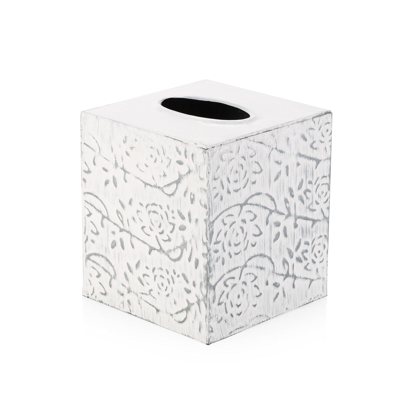 Country Chic Modern Farmhouse Tissue Box Holder, Decorative Metal Tissue Cover, Rustic Square White Style