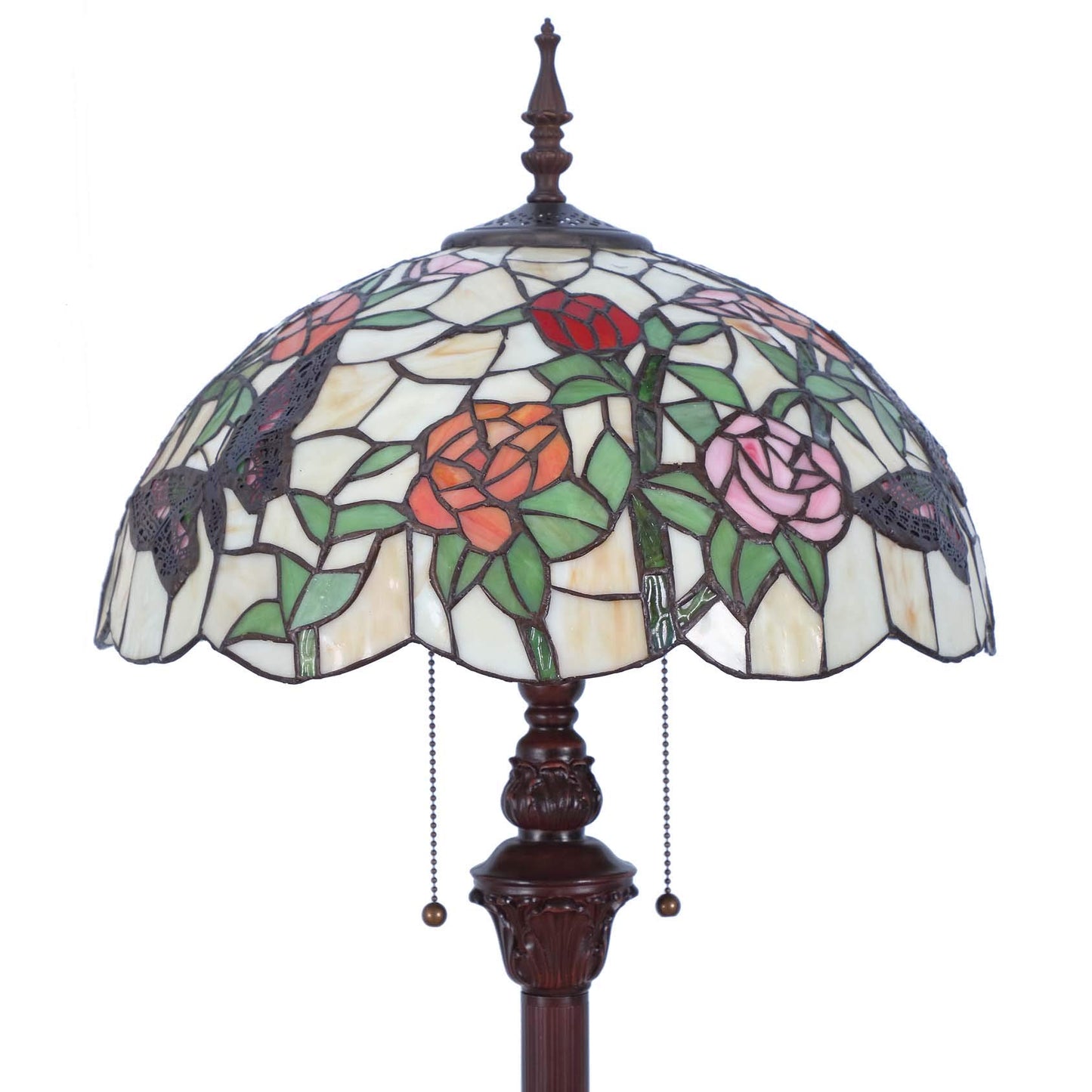 Bieye L11408 Butterfly Tiffany Style Stained Glass Floor Lamp with 16-inch Wide Handmade Lampshade Metal Base for Bedroom Living Room, 59-inch Tall