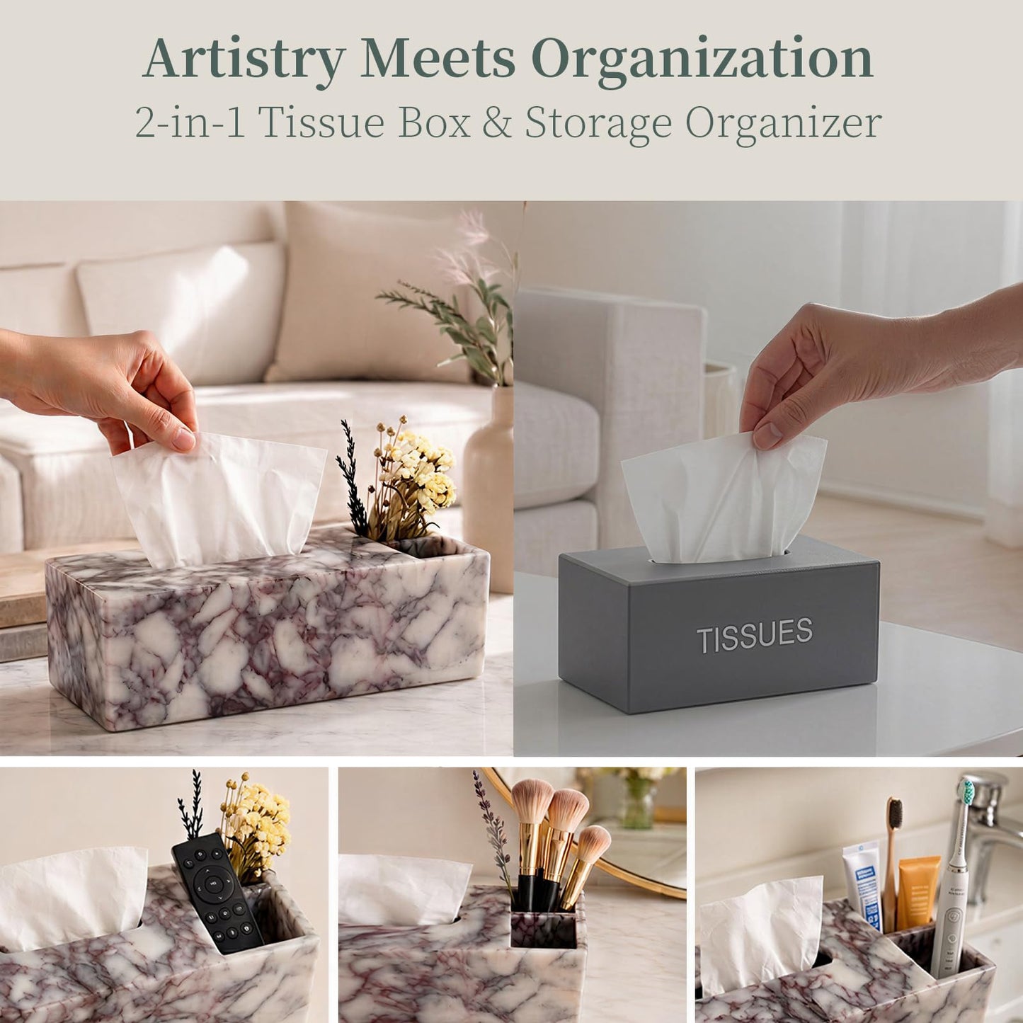 Luxury Natural Calacatta Viola Marble Tissue Box with Storage Compartments