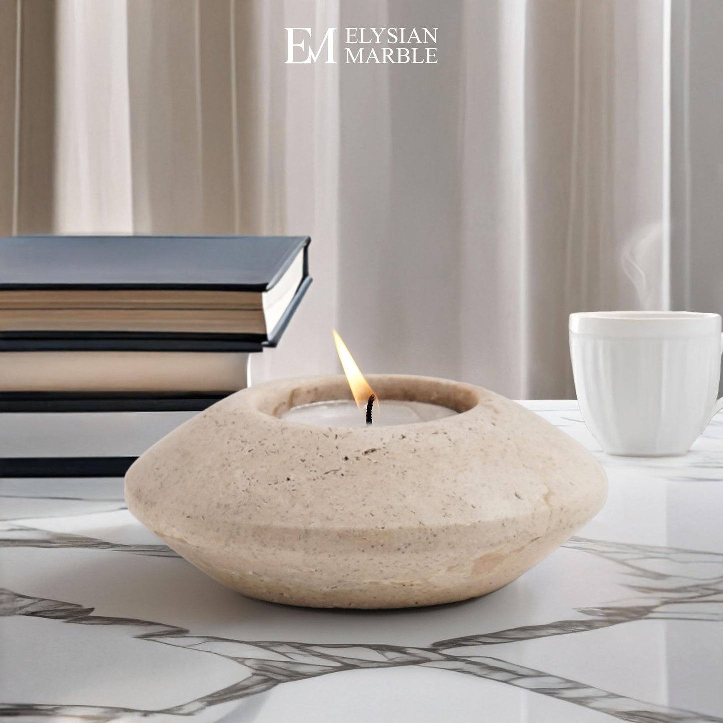 Tea Light Candle Holders Set of 3 – Handcrafted Natural Marble Tealight & Votive Holders in Graduated Sizes (4", 3.5", 3"), Decorative Stone Candle Holders for Home Décor & Table Centerpieces