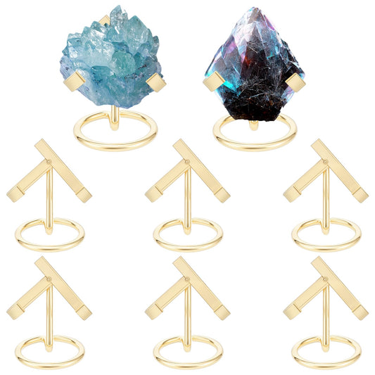 GLASSWINDS 8 Pcs Metal Crystal Display Shelf, Golden Rock Display Stand, Crystal Holder for Mineral Gemstone Agate Fossil Coral or Other Small Collectible, Ideal for Home Shop Museum or Office Use