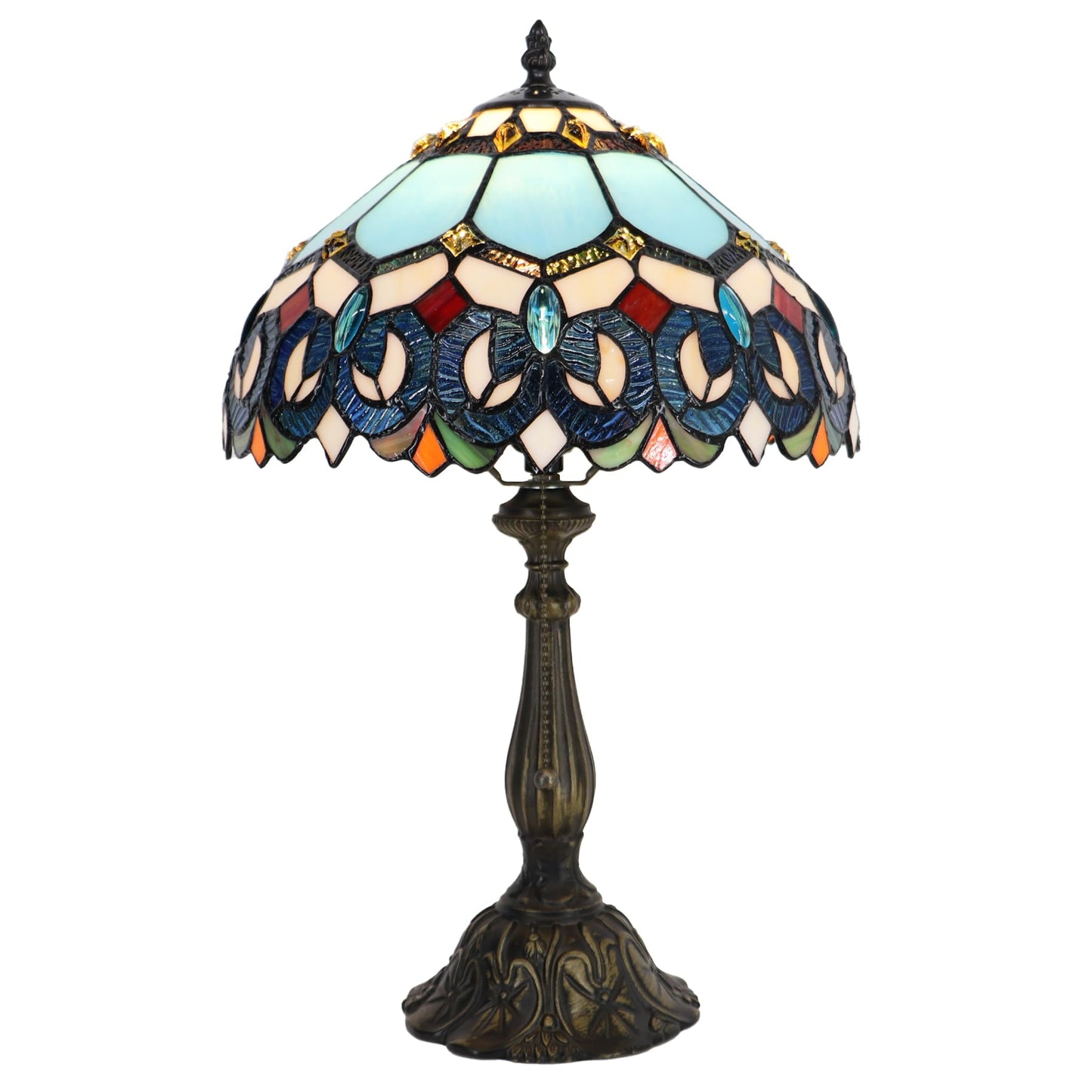 LXHCYOU Tiffany Lamp Stained Glass Table Lamp Bedside Reading Light W12H19 Inches (Sapphire Style)