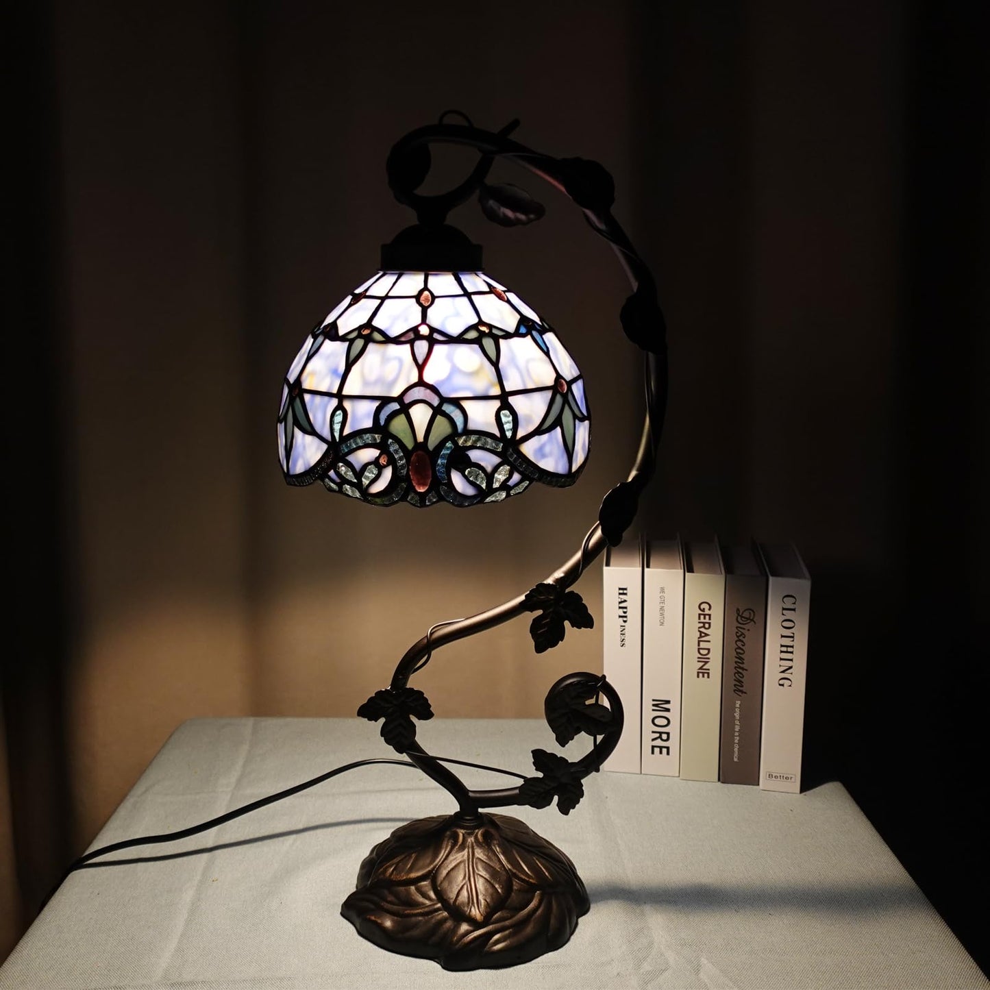 HomeBeauty TL0025 Tiffany Style Baroque Table Lamp-Stained Glass & Vine - Design for Bedroom Living Room, W 10 X H 20.5 Inches Overall, LED Bulb Included (Baroque)