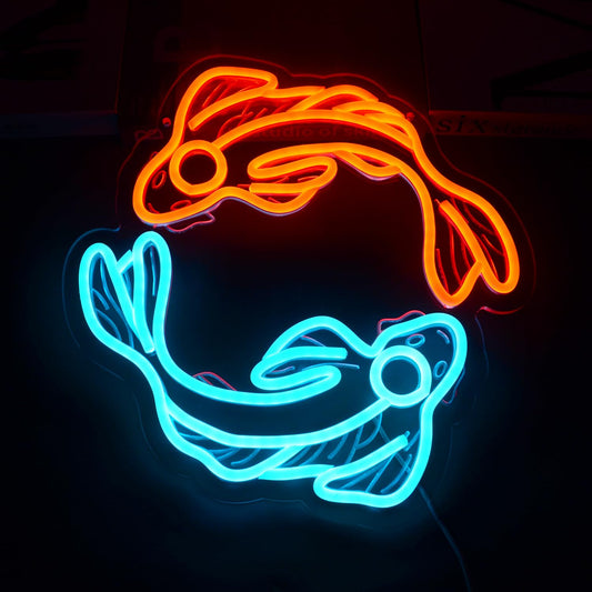 Koi Fish Neon Sign Animal in Sea LED Light up Fish Family Interior Wall Decor Fancy Carp Lucky Charm Neon Lights Hanging Bedroom Home Family Office Business Store Shop