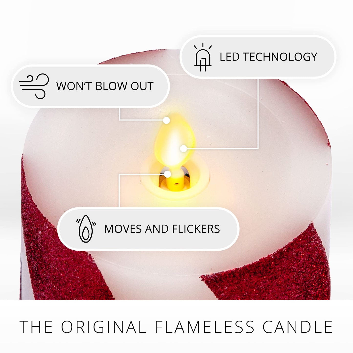 Luminara Classic Candy Cane Holiday Collection Flameless Candles, Real Wax LED Pillar, Taper and Sphere, Timer, Remote Ready