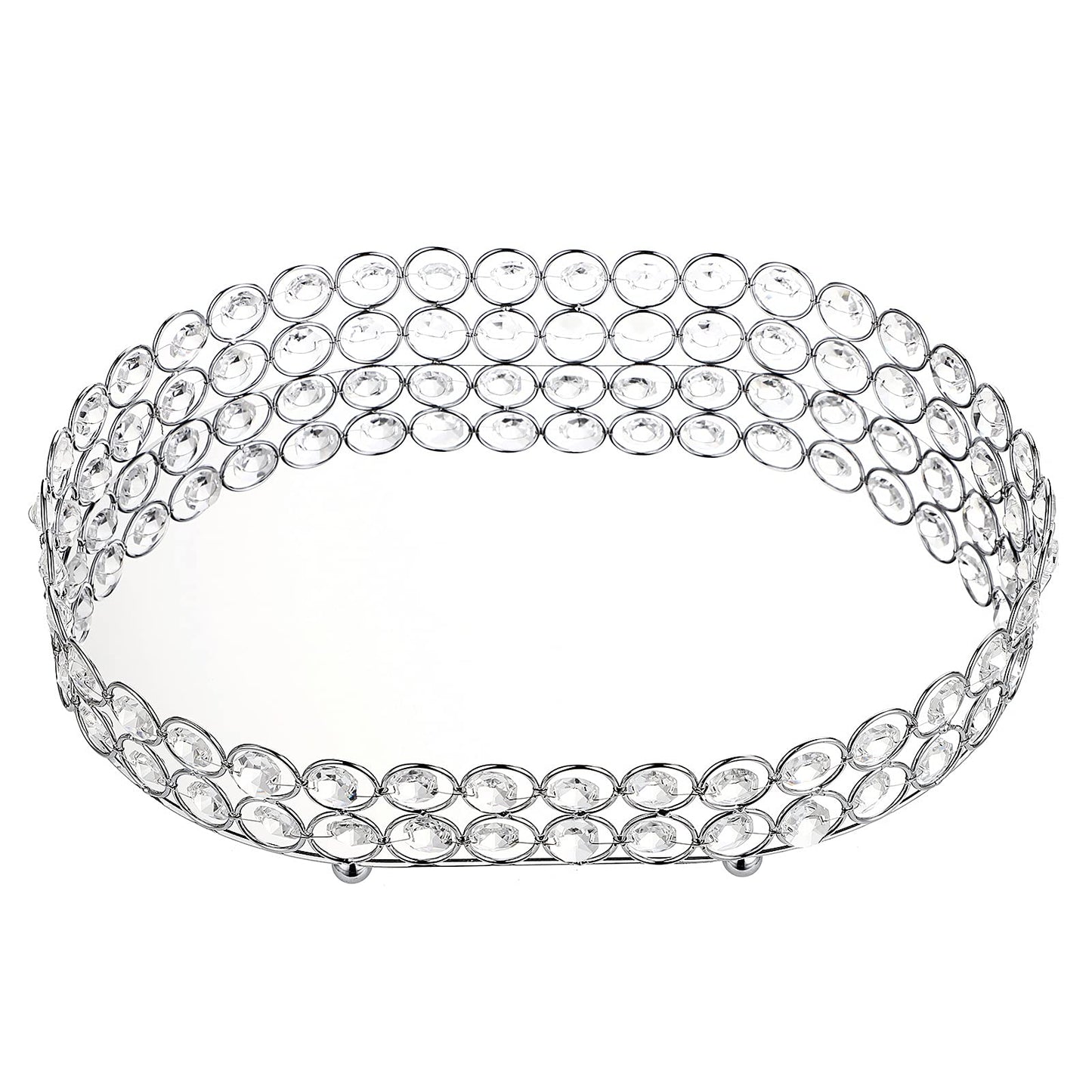 Hipiwe Crystal Vanity Tray Mirrored Dresser Perfume Trays for Makeup Tray Cosmetic Skin Care Storage, Jewelry Trinket Organizer Tray for Bathroom Countertop Home Decor (Medium, Silver)