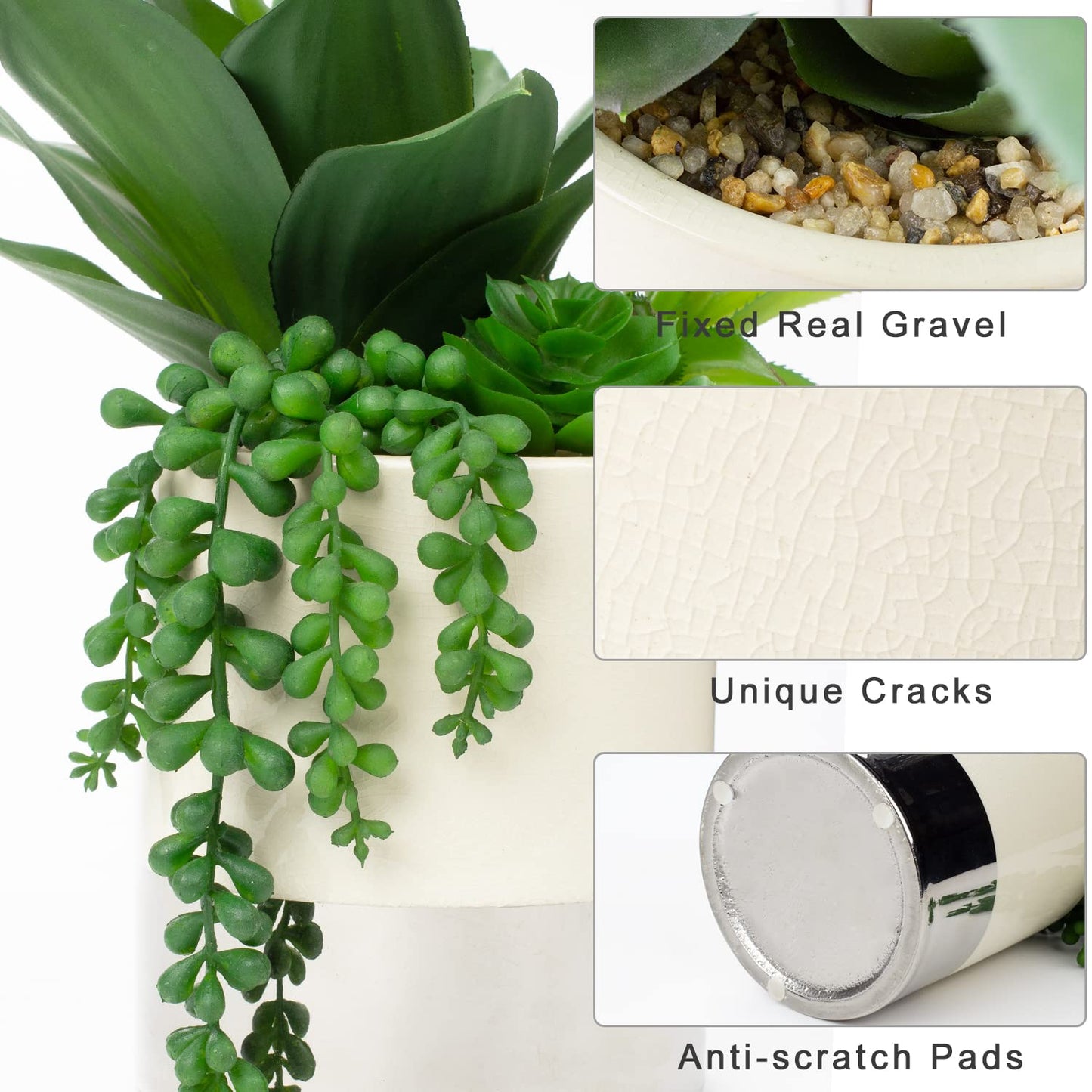 Hollyone Large Artificial Succulents Plants Faux Succulents 12" Fake Succulent Plants in Sliver Ceramic Pot Succulent Plant for Desk Modern Home Living Room Office Table Shelf Decor