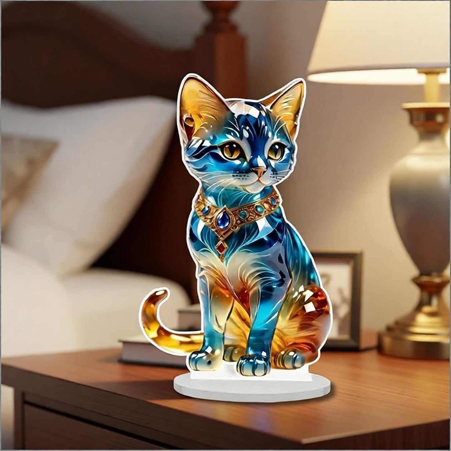 YUEYINGMG Desktop Ornament, Acrylic Fairy Tabletop Decoration, 2D Flat Elf Desktop Art Statue, Creative Decoration for Home Table Top Bedroom Living Room Study Room Office Decor (Blue-Cat)